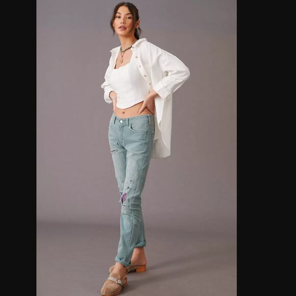 Anthropologie Patches Slim Boyfriend Jeans - New - 27 Waist - Picture 2 of 7